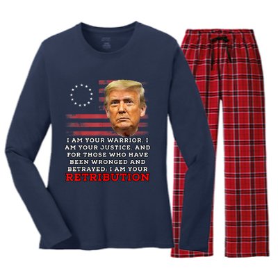 2024 Trump Desantis Florida CPAC I Am Your Retribution Trumo Women's Long Sleeve Flannel Pajama Set 