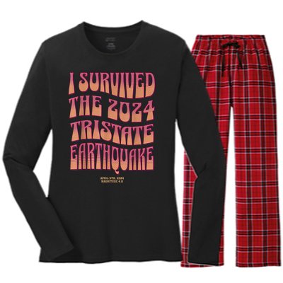 2024 Tristate Earthquake Survivor April 2024 Earthquake Women's Long Sleeve Flannel Pajama Set 