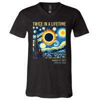 2024 Twice In A Lifetime Total Solar Eclipse V-Neck T-Shirt