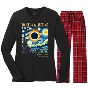 2024 Twice In A Lifetime Total Solar Eclipse Women's Long Sleeve Flannel Pajama Set 