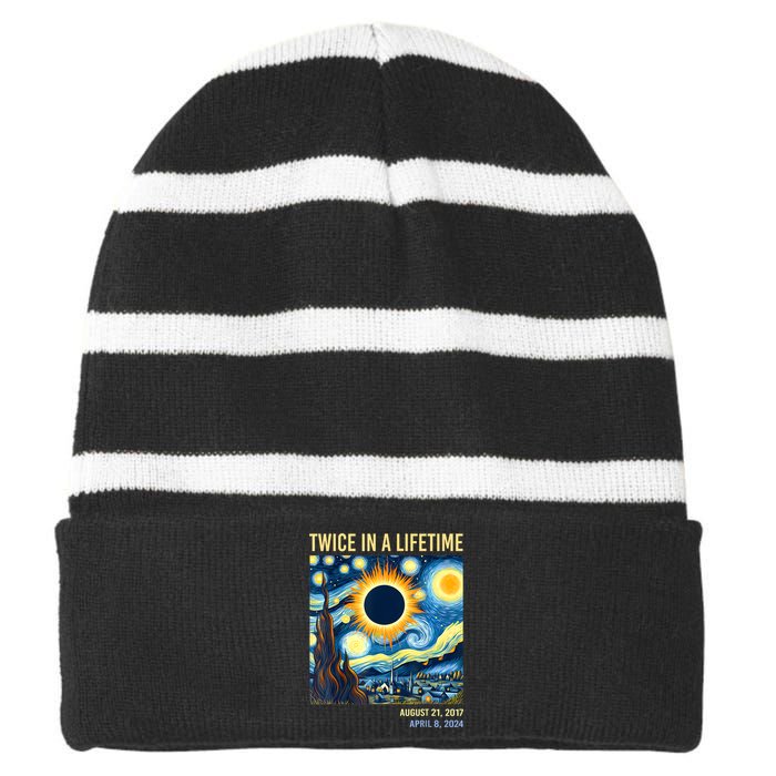 2024 Twice In A Lifetime Total Solar Eclipse Striped Beanie with Solid Band