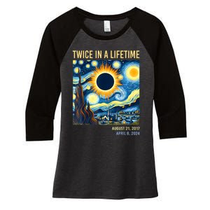 2024 Twice In A Lifetime Total Solar Eclipse Women's Tri-Blend 3/4-Sleeve Raglan Shirt