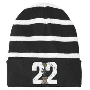 22 Too Many PTSD Awareness Gifts for Posttraumatic Stress Striped Beanie with Solid Band