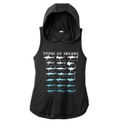 21 Types Of Sharks Marine Biology Ladies PosiCharge Tri-Blend Wicking Draft Hoodie Tank