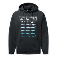 21 Types Of Sharks Marine Biology Performance Fleece Hoodie