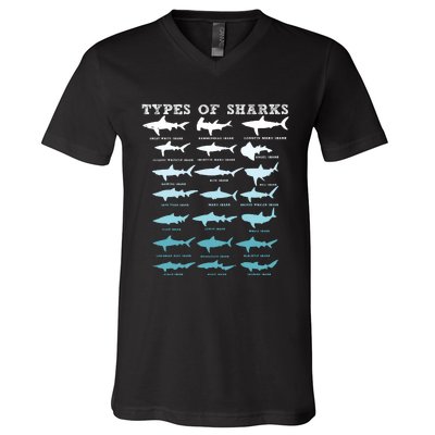 21 Types Of Sharks Marine Biology V-Neck T-Shirt