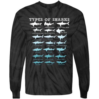 21 Types Of Sharks Marine Biology Tie-Dye Long Sleeve Shirt