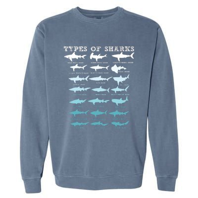 21 Types Of Sharks Marine Biology Garment-Dyed Sweatshirt