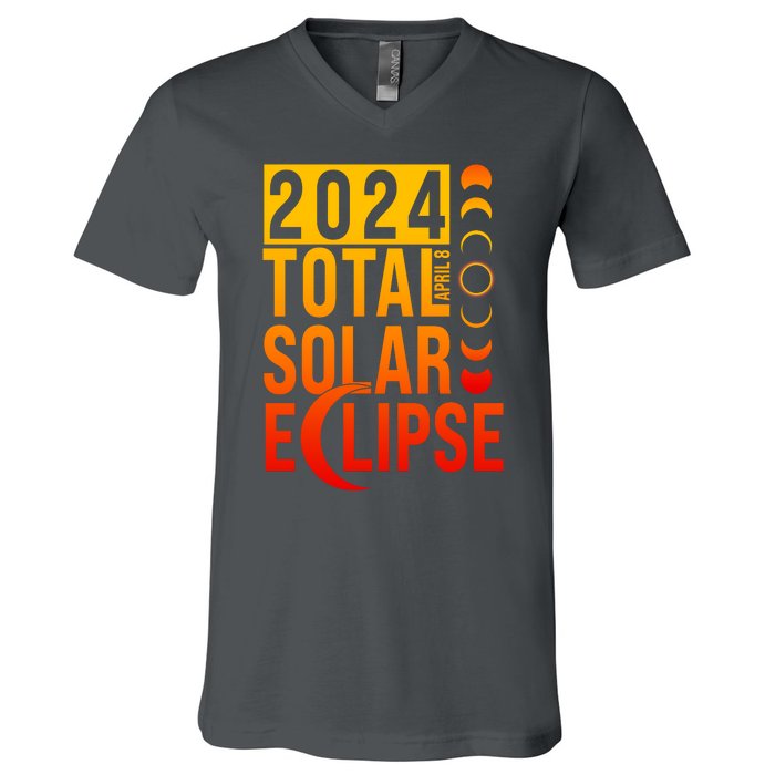 2024 Total Solar Eclipse April 8 V-Neck T-Shirt