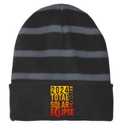 2024 Total Solar Eclipse April 8 Striped Beanie with Solid Band