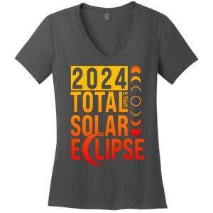 2024 Total Solar Eclipse April 8 Women's V-Neck T-Shirt