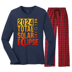 2024 Total Solar Eclipse April 8 Women's Long Sleeve Flannel Pajama Set 