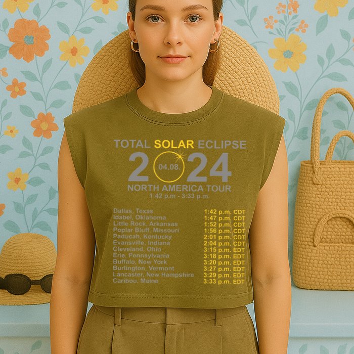 2024 Total Solar Eclipse April 8 Path Of The Eclipse  Garment-Dyed Women's Muscle Tee
