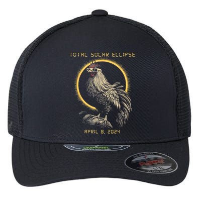 2024 Total Solar Eclipse April 8 Funny Rooster With Glasses Flexfit Unipanel Trucker Cap