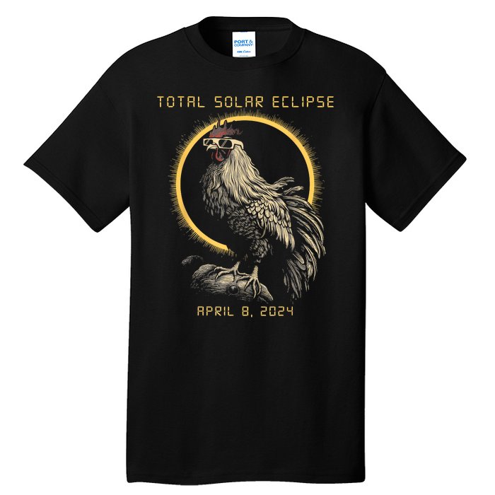 2024 Total Solar Eclipse April 8 Funny Rooster With Glasses Tall T-Shirt