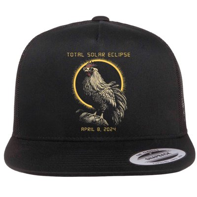 2024 Total Solar Eclipse April 8 Funny Rooster With Glasses Flat Bill Trucker Hat