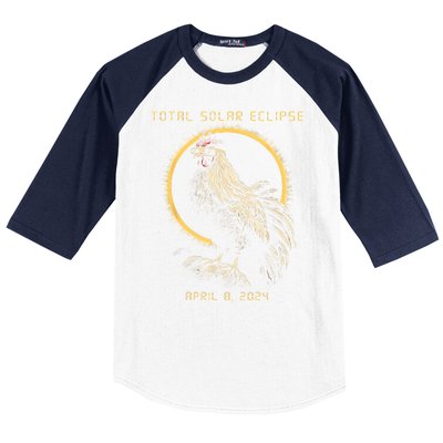 2024 Total Solar Eclipse April 8 Funny Rooster With Glasses Baseball Sleeve Shirt