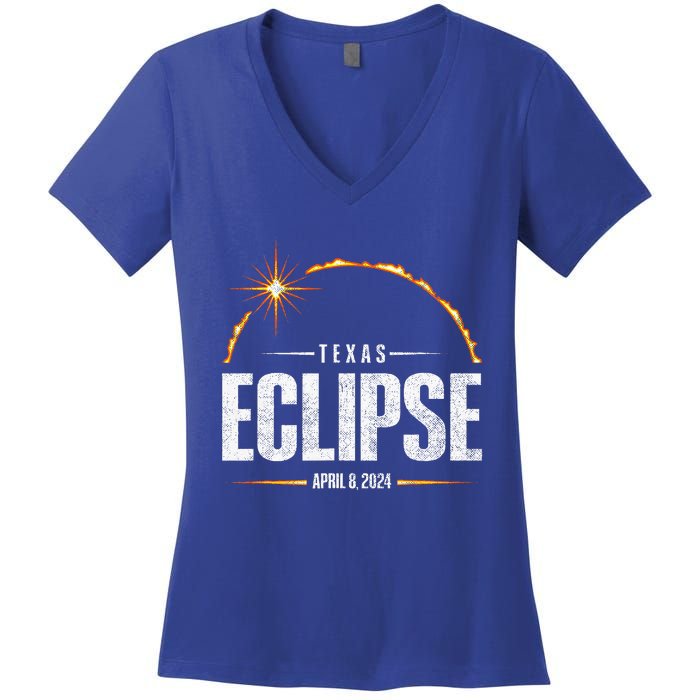 2024 Total Solar Eclipse Texas Total Eclipse 2024 Women's V-Neck T-Shirt