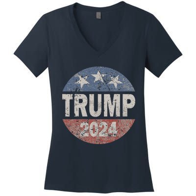 2024 Trump Save America Again USA Flag Women's V-Neck T-Shirt