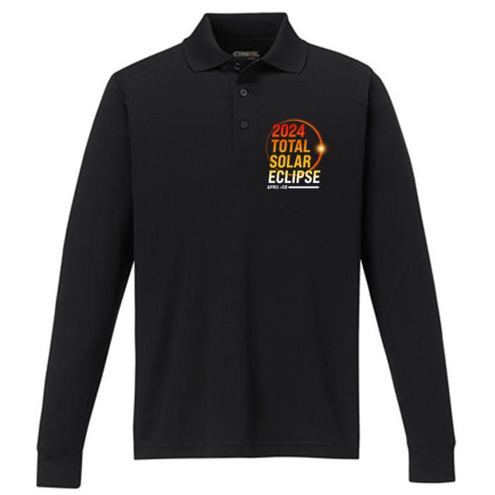 2024 Total Solar Eclipse April 08 2024 Performance Long Sleeve Polo