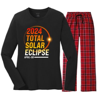 2024 Total Solar Eclipse April 08 2024 Women's Long Sleeve Flannel Pajama Set 