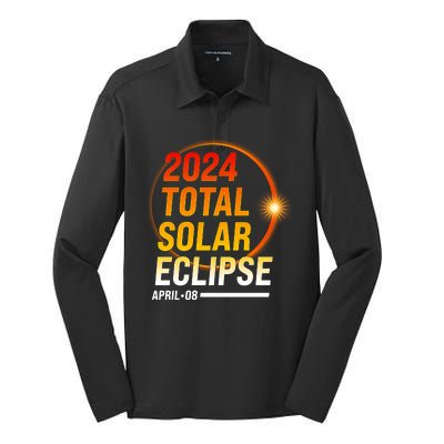 2024 Total Solar Eclipse April 08 2024 Silk Touch Performance Long Sleeve Polo