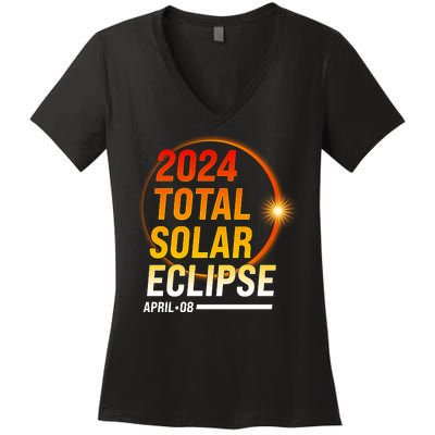 2024 Total Solar Eclipse April 08 2024 Women's V-Neck T-Shirt