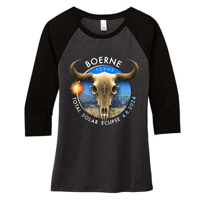 2024 Total Solar Eclipse Totality Boerne Texas 29 Women's Tri-Blend 3/4-Sleeve Raglan Shirt