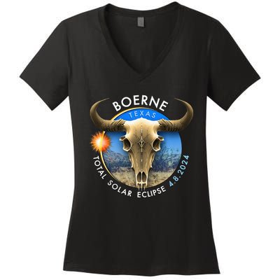 2024 Total Solar Eclipse Totality Boerne Texas 29 Women's V-Neck T-Shirt