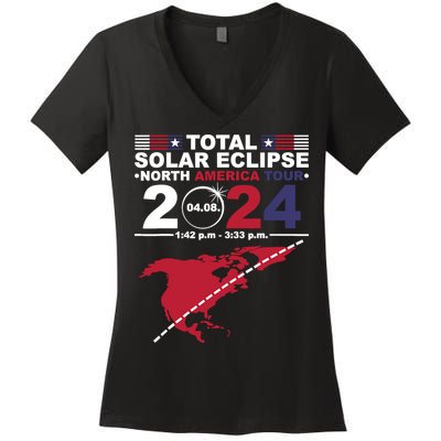 2024 Total Solar Eclipse April 8 Path Of The Eclipse Women's V-Neck T-Shirt