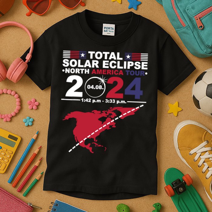 2024 Total Solar Eclipse April 8 Path Of The Eclipse Kids T-Shirt