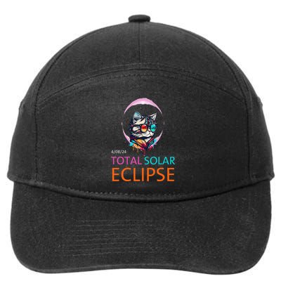 2024 Total Solar Eclipse Cat Wearing Solar Eclipse Glasses 7-Panel Snapback Hat