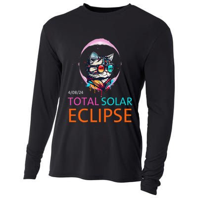 2024 Total Solar Eclipse Cat Wearing Solar Eclipse Glasses Cooling Performance Long Sleeve Crew