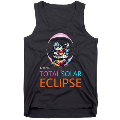 2024 Total Solar Eclipse Cat Wearing Solar Eclipse Glasses Tank Top