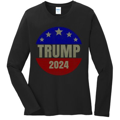 2024 Trump, Save America Again USA Flag Ladies Long Sleeve Shirt