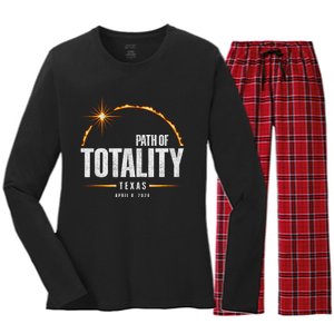 2024 Total Solar Eclipse Texas Total Eclipse 2024 Women's Long Sleeve Flannel Pajama Set 