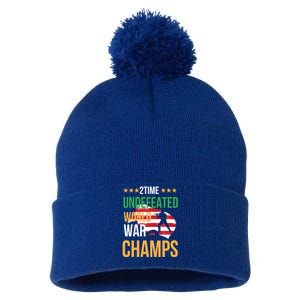 2 Time Undefeated World War Champs Memorial Day 4th Of July Meaningful Gift Pom Pom 12in Knit Beanie