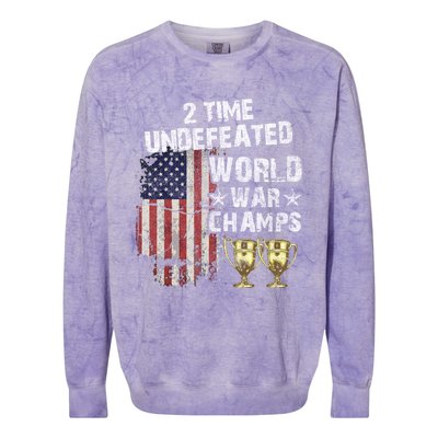 2 Time Undefeated World War Champs Distressed Gift Colorblast Crewneck Sweatshirt