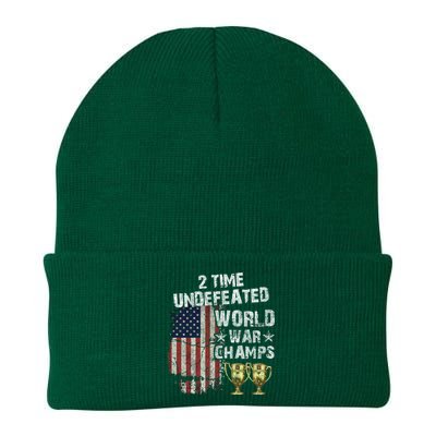 2 Time Undefeated World War Champs Distressed Gift Knit Cap Winter Beanie