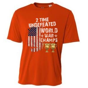 2 Time Undefeated World War Champs Distressed Gift Cooling Performance Crew T-Shirt