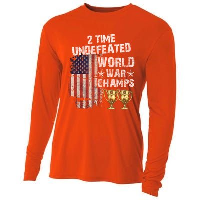 2 Time Undefeated World War Champs Distressed Gift Cooling Performance Long Sleeve Crew