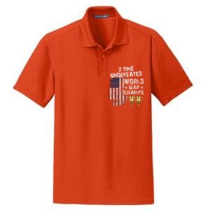 2 Time Undefeated World War Champs Distressed Gift Dry Zone Grid Polo