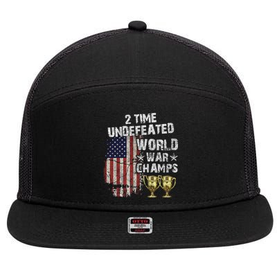 2 Time Undefeated World War Champs Distressed Gift 7 Panel Mesh Trucker Snapback Hat