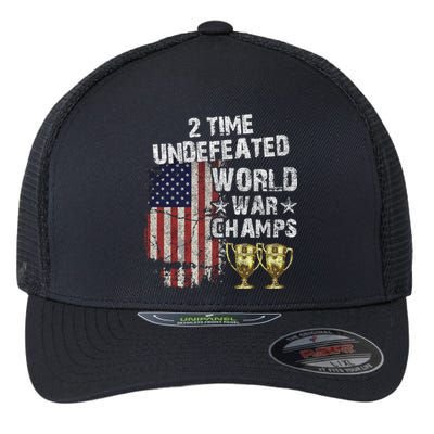 2 Time Undefeated World War Champs Distressed Gift Flexfit Unipanel Trucker Cap