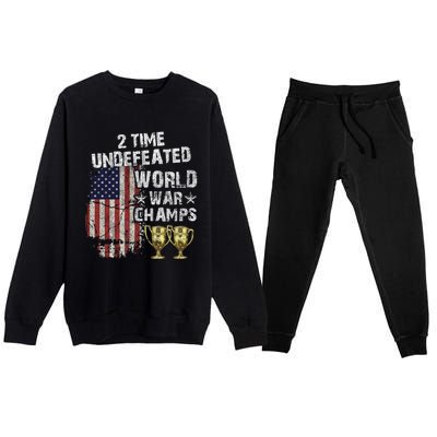 2 Time Undefeated World War Champs Distressed Gift Premium Crewneck Sweatsuit Set