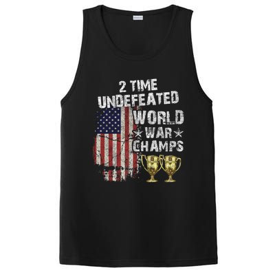 2 Time Undefeated World War Champs Distressed Gift PosiCharge Competitor Tank