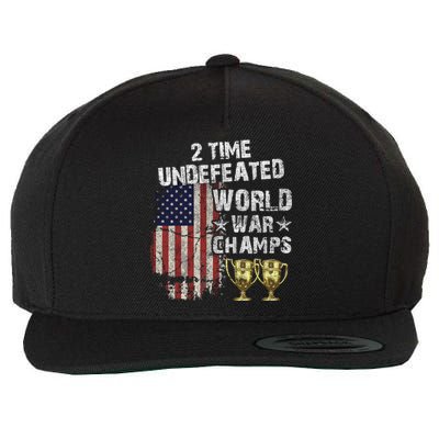 2 Time Undefeated World War Champs Distressed Gift Wool Snapback Cap