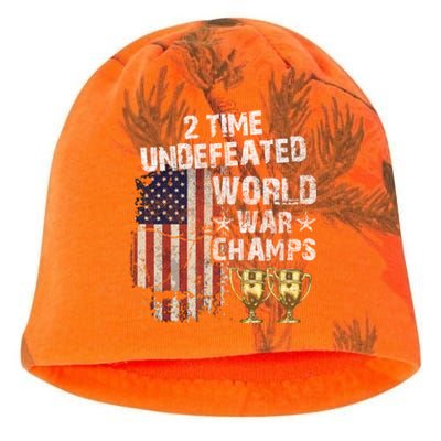 2 Time Undefeated World War Champs Distressed Gift Kati - Camo Knit Beanie