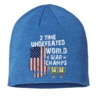 2 Time Undefeated World War Champs Distressed Gift Sustainable Beanie