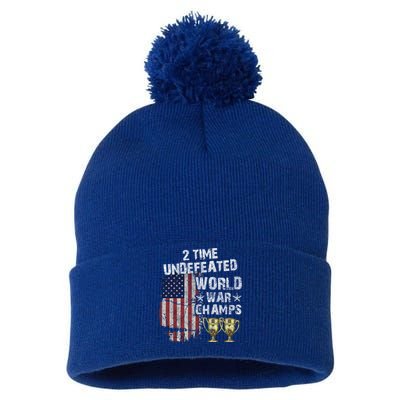 2 Time Undefeated World War Champs Distressed Gift Pom Pom 12in Knit Beanie